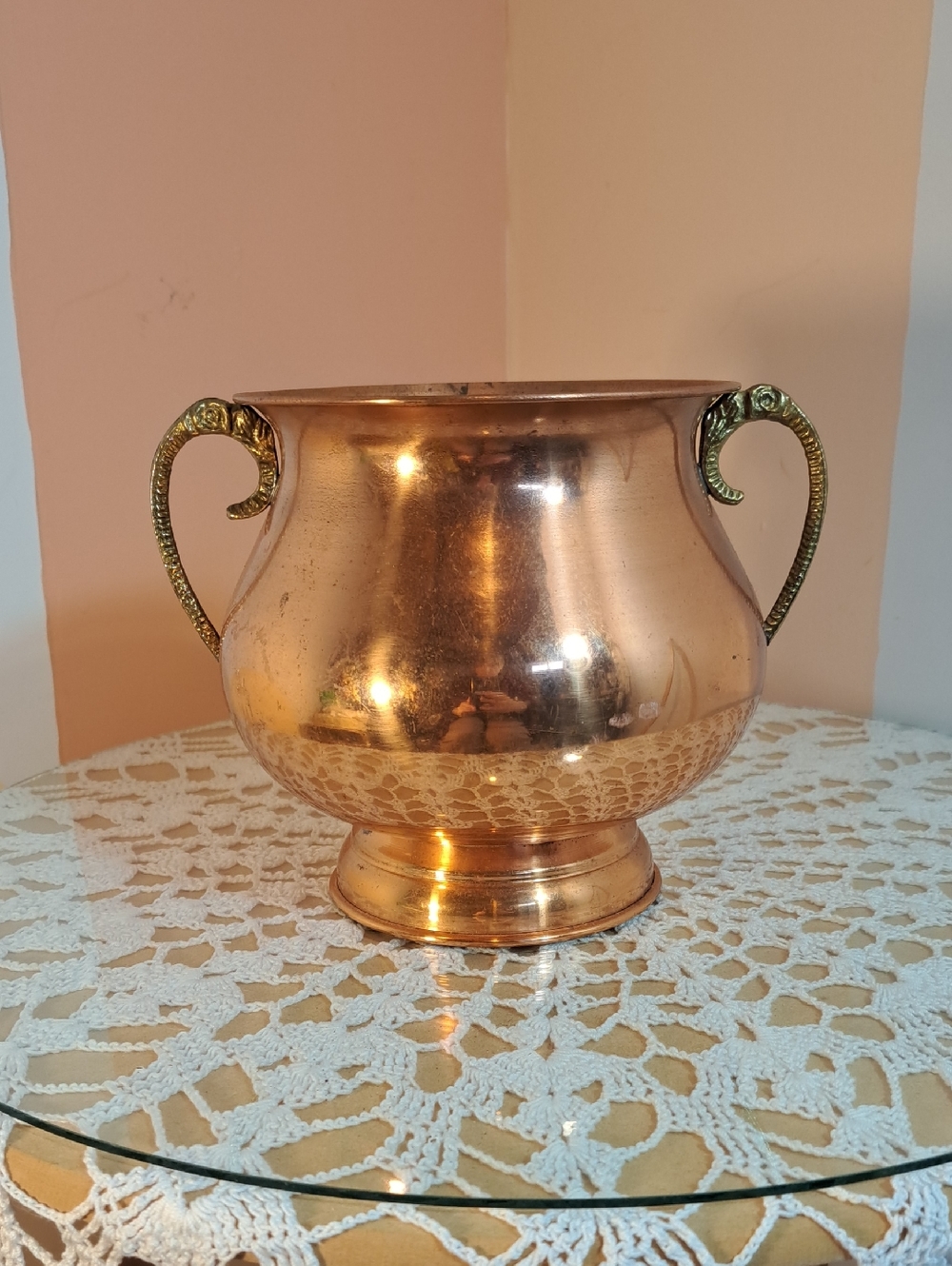 Vintage Copper Two-Handled Decorative Vase / Planter